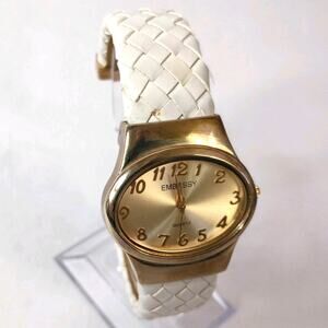 Embassy White Wide Hing Cuff Bangle Bracelet Quartz Watch